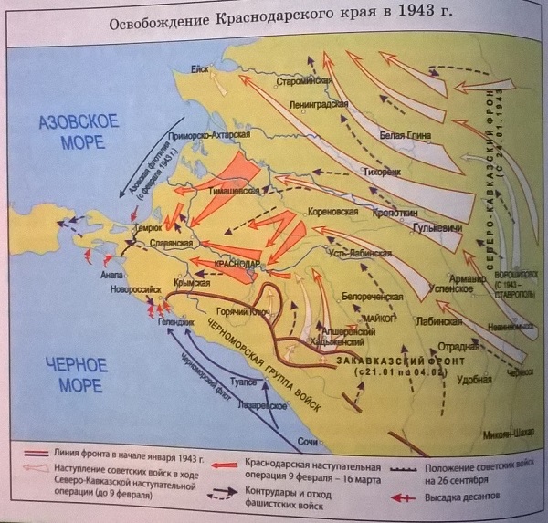 основные направления ударов Красной Армии по врагу в ходе Северо-Кавказской и Краснодарской наступательных операций